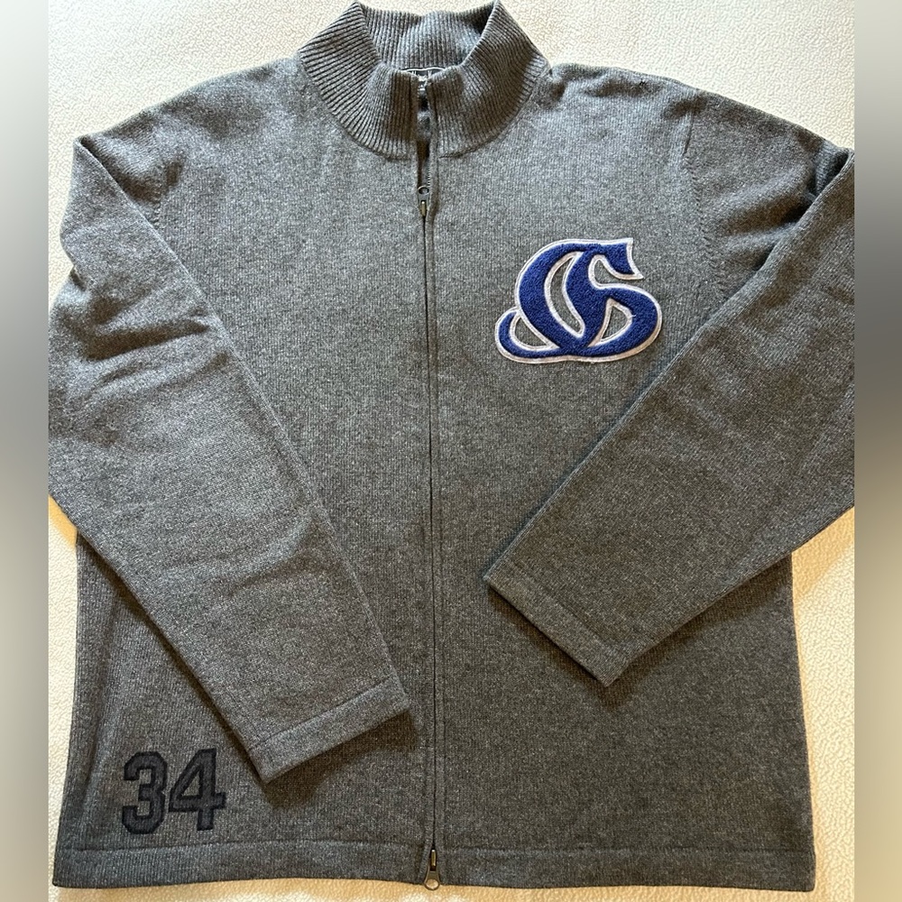 Neiman Marcus, Gray Zip Cashmere Cardigan, Graphic Design XL